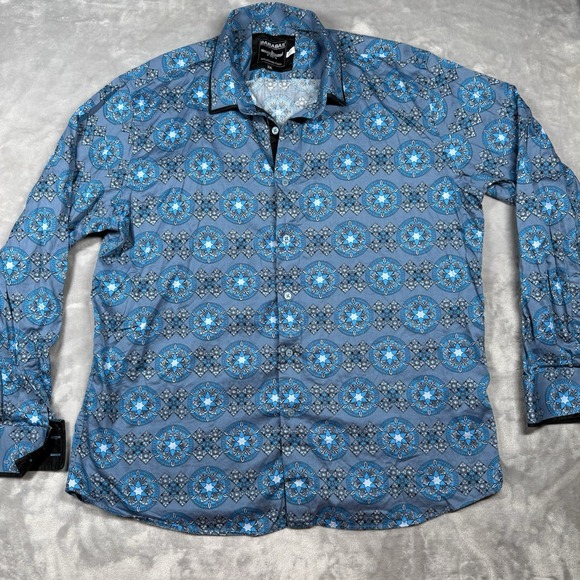 Barabas Other - Barabas XXL Button Down Shirt Mens Blue Geometric Medallion Print Long Sleeve